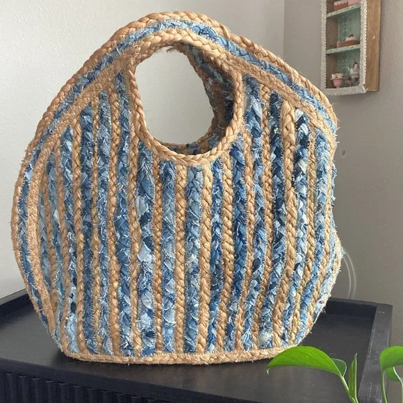 ANTIK KRAFT Ruhi Tote JUTE bag Blue - Picture 2 of 6